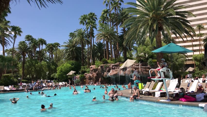 LAS VEGAS, AUG 9th, 2017: Swimmers With Air Mattresses Are Enjoying The ...