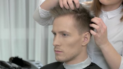 Caucasian Male In Hair Salon Young Man With Undercut Haircut Guide For Face Shapes