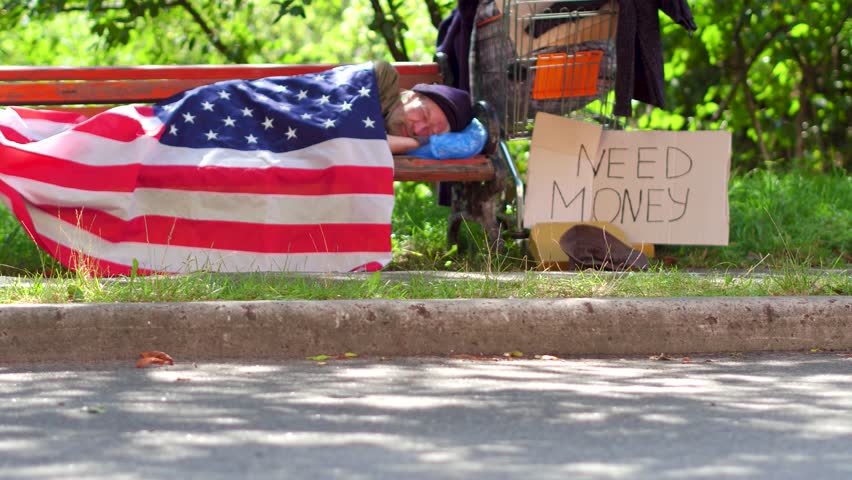 Tramp Lying On Bench Using Stock Footage Video 100 Royalty