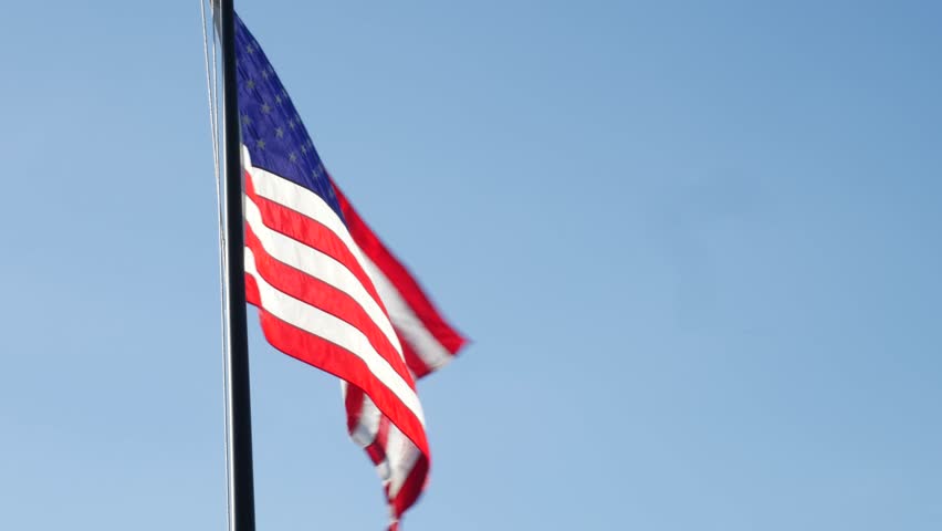 Looking At Flag Pole With American Flag Waving Stock Footage Video ...