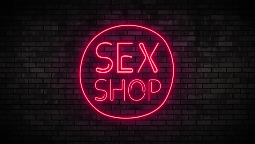 Sex Shop Neon Light On Brick Wall Night Club Bar Blinking Neon Sign Motion Animation Video 
