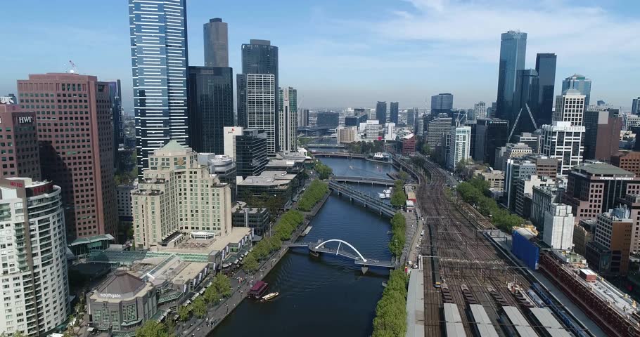 Downtown of Melbourne City Along Stock Footage Video (100% Royalty-free