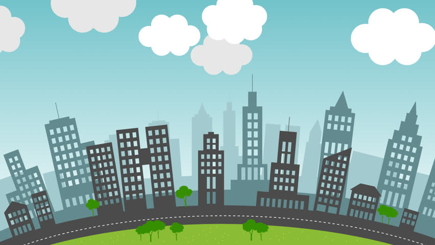 Flat Cartoon Panoramic City Day Looped Animated Background ...