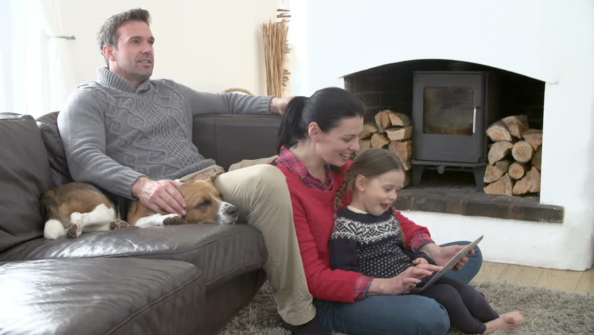 Family Relaxing Watching Television and Stock Footage Video (100% Royalty-free) 7390267