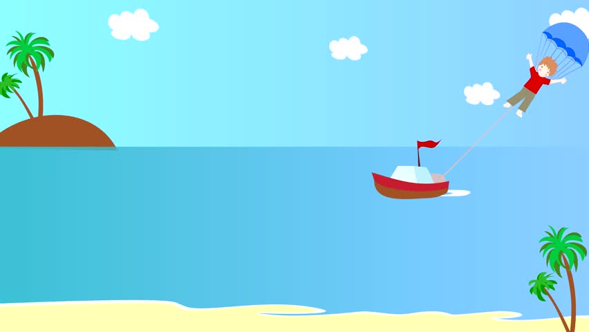 The Boat Pulls Girl On A Parachute Over The Sea, Animation 