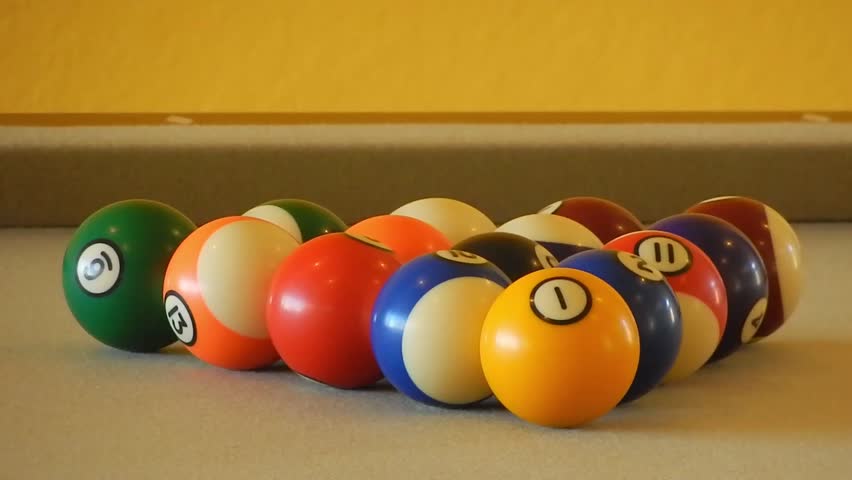 Cue Ball Strikes Pool Balls On Pool Table Side View CU. CU: A Cue ... Cue Ball Strikes Pool Balls On Pool Table Side View CU. CU: A Cue ...