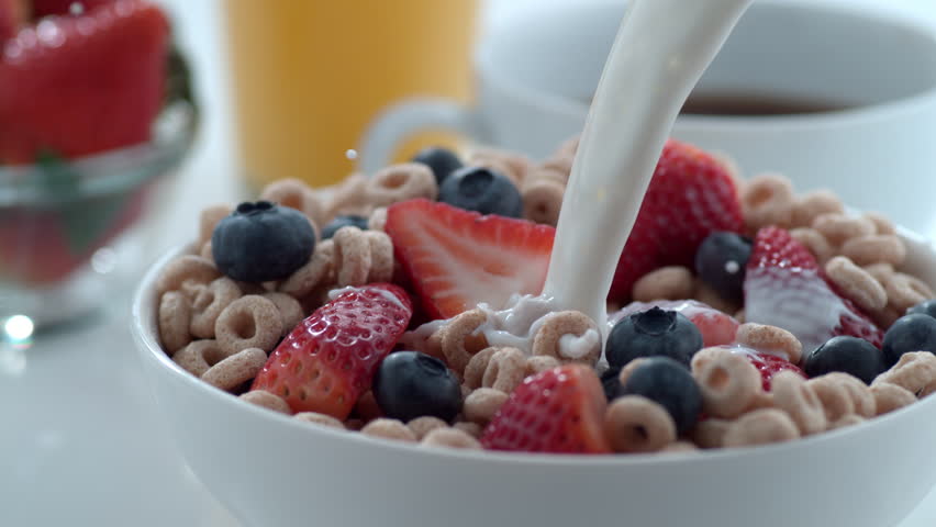 Milk Pouring Into Cereal Bowl In Slow Motion; Shot On Phantom Flex 4K ...