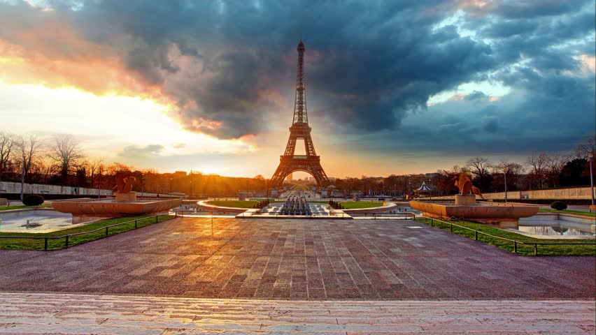 Stock Video Clip Of Paris, Eiffel Tower At Sunrise, Time -9865