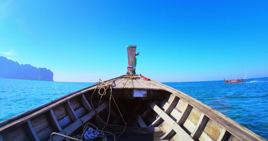 A First Person View On A Traditional Wooden Thai Motorboat Stock ...