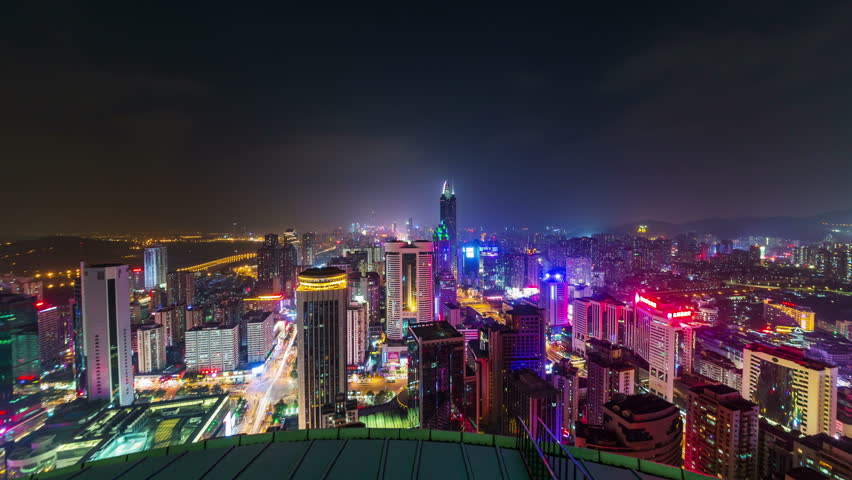 High Light Night Shenzhen Traffic Streets Panoramic Bird View 4k Time 